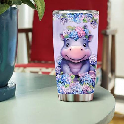 Personalized Hippo Tumbler Gifts for Women Insulated Stainless Steel 20oz With Lid Travel Cup Coffee Mug Bottle Gift for Girls Daughter Animal Lover Custom Name - color: HIPPO