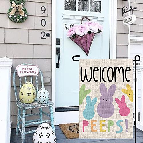 Welcome Easter Garden Flag Double Sided Vertical 12×18 Inch Bunny Banners Spring Yard Outdoor Farmhouse Decoration DF019 - size: 12" X 18"
