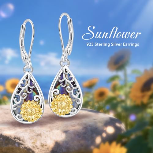 Vito Moonstone Turquoise Drop Earrings for Women, 925 Sterling Silver Hooks - style: Sunflower