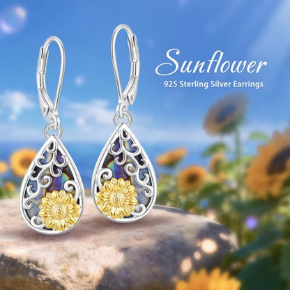 Vito Moonstone Turquoise Drop Earrings for Women, 925 Sterling Silver Hooks - style: Sunflower
