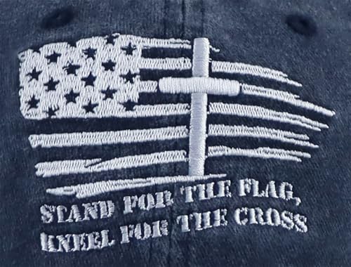 Christian Jesus Cross Hats for Men, Stand for The Flag Kneel for The Cross Baseball Cap - color: Navy