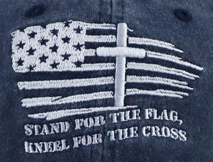 Christian Jesus Cross Hats for Men, Stand for The Flag Kneel for The Cross Baseball Cap - color: Navy
