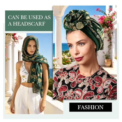 GERINLY Lightweight Scarves Fashion Print Cotton Feel Scarf for Women Shawl - color: Darkgreen
