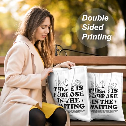VICBOU Bible Verse Canvas Tote Bag Religious Christian Gifts for Women Men Faith Canvas Tote Reusable Grocery Bag - color: Purpose