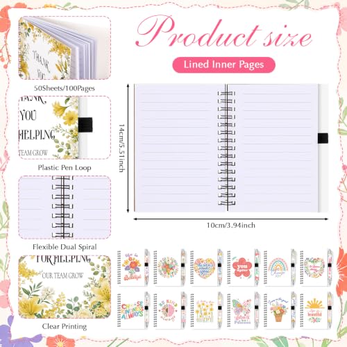 Resurhang 24 Sets Inspirational Spiral Notebook with Pens - style: Flower