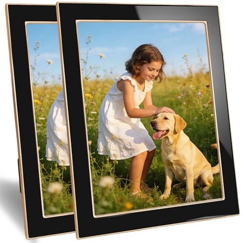 8x10 Enamel Picture Frame with Gold Metal Edge, Real Glass Photo Frames with Velvet Back, Horizontal and Vertical Display for Wall or Tabletop Desk Photo Gallery Decor (Black, 2Pcs) - color: Black, size: 8x10 (2 Pcs)
