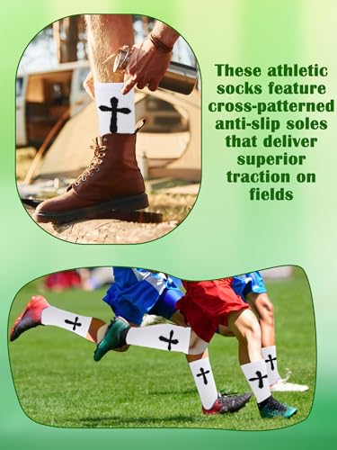 8 Pairs Cross Grip Socks Anti-Slip Christian Socks with Bible Verse and Rubber Dots Jesus Sports Sock for Unisex Youth (White)