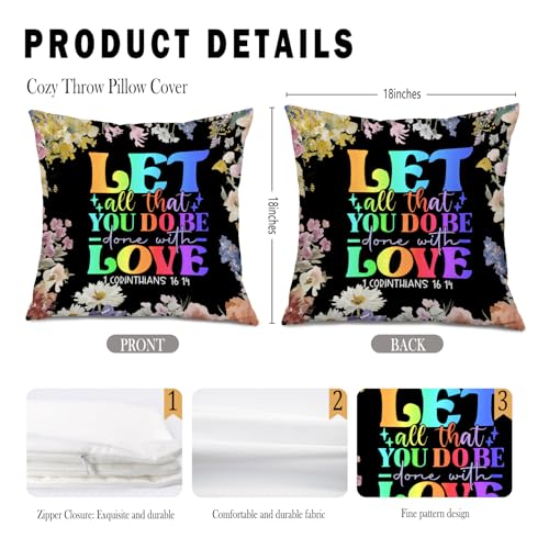 Vintage Colorful Wildflower Christian Pillow Cover 18x18, Let All that You Do Be Done with Love Bible Verse Decorative Throw Pillow Cover for Bedroom Living Room Home - color: Color 02