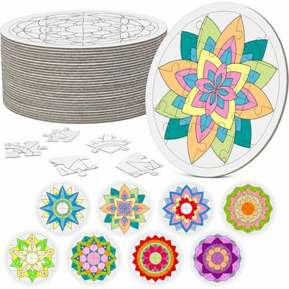 Cinrobiye 24 Pcs Diwali Mandala Coloring Jigsaw Craft Kits, Festival of Lights DIY Puzzle Activities for Classroom, Cultural Events, Holiday Party Favors, Creative Art Supplies - color: Mandala