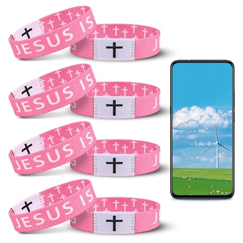 4PCS Daily Bible Verse WWJD Bracelet, Christian Jesus Bracelet for Women Men, Jesus Gift Wristband, What Would Jesus Do Bracelet - style: 4 Pink JESUS IS KING
