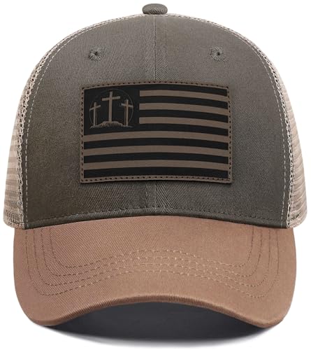 Christian Jesus Cross Hat - Faith Hats for Men Women - Religious Gifts for Thanksgiving Christmas - color: Faith Flag/Grey Green