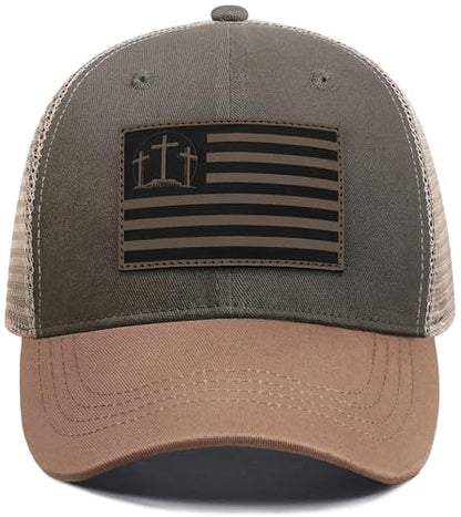 Christian Jesus Cross Hat - Faith Hats for Men Women - Religious Gifts for Thanksgiving Christmas - color: Faith Flag/Grey Green