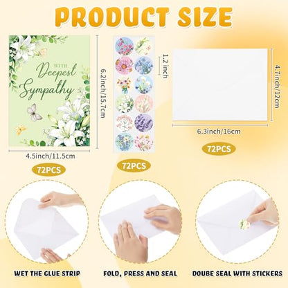 72 Pack Sympathy Cards with Envelopes & Stickers, Floral, Vibrant
