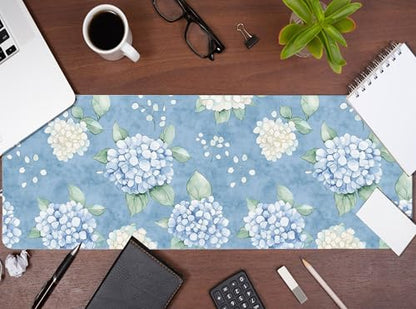 Hydrangea Desk Mat, Blue and White Flroal Mouse Pad, 31.5x11.8 - color: Hydrangea Blue and White, size: 31.5L x 11.8W inches