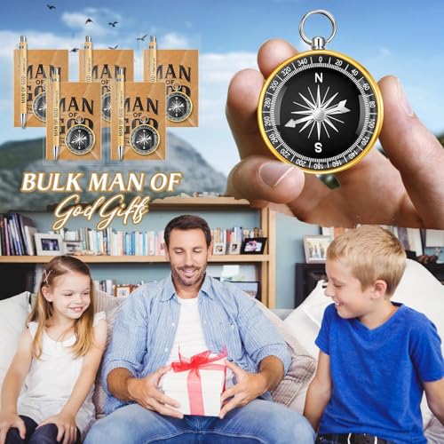 Chiisong 25 Set Christmas Man of God Gifts Include 25 Christian Mini Compass 25 Religious Notebooks 25 Bamboo Ballpoint Pens for Man Christmas Pastors Church Travel Party Favors(25 Sets,Black, Gold) - color: Black, Gold