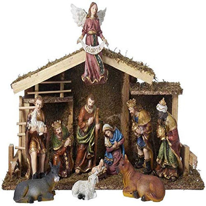 Kurt Adler 12-Piece Nativity Set with Wooden Stable