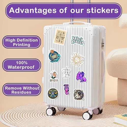 50 Pcs Zodiac Sticker Waterproof Vinyl Constellation Decals Astrology Stickers Water Bottle Notebook Phone Laptop Helmet Guitar Christmas Birthday Gifts for Coworkers Horoscope Lovers - color: Zodiac