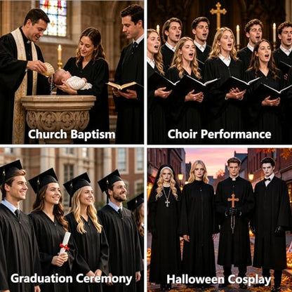 Populus 6-Pack Unisex Adult Matte Choir Robes for Church, Graduation Gowns - color: Black, size: Size 48