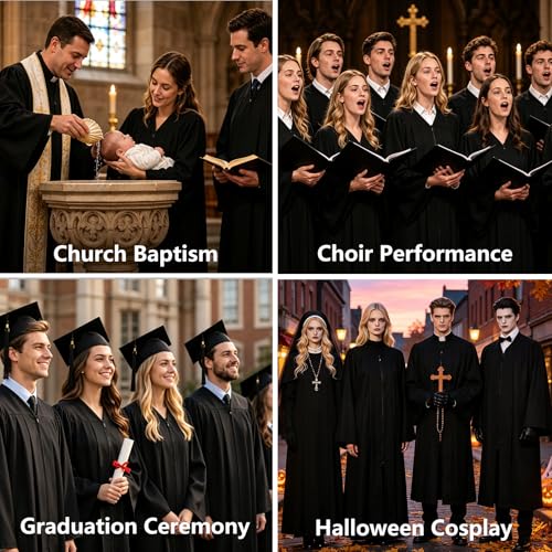 Populus 6-Pack Unisex Adult Matte Choir Robes for Church, Graduation Gowns - color: Black, size: Size 51