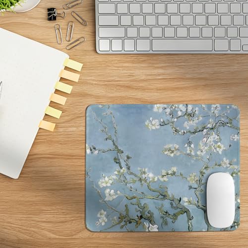 Retro Chinoiserie Blue Flower Mouse Pad,Spring Floral Desk Mat for Computers Laptop,Vintage Floral Desk Pad for Office Home Dorm Decor,Girly Mouse Pads,10.2x8.2Inch - color: Apricot Flower