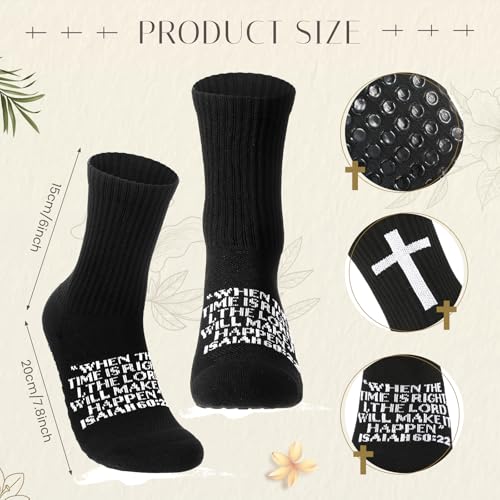 Glitopper Men's Cross Grip Soccer Socks Christian - color: Black, style: Isaiah 60:22