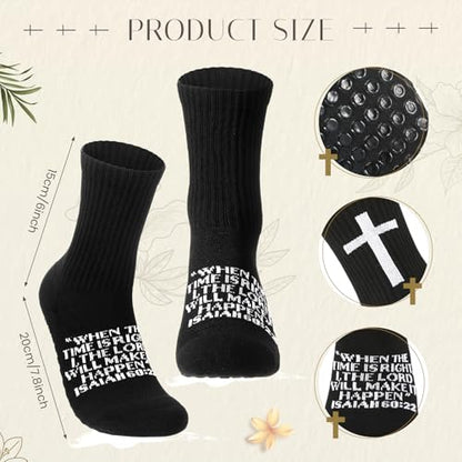 Glitopper Men's Cross Grip Soccer Socks Christian - color: Black, style: Isaiah 60:22