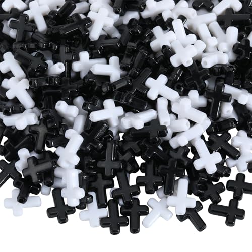 Ornaland Mini Cross Beads, Easter Crucifix for Rosary Making Bulk, 300 Pcs - color: Black White