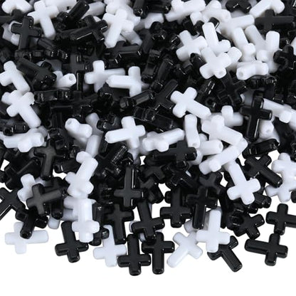 Ornaland Mini Cross Beads, Easter Crucifix for Rosary Making Bulk, 300 Pcs - color: Black White