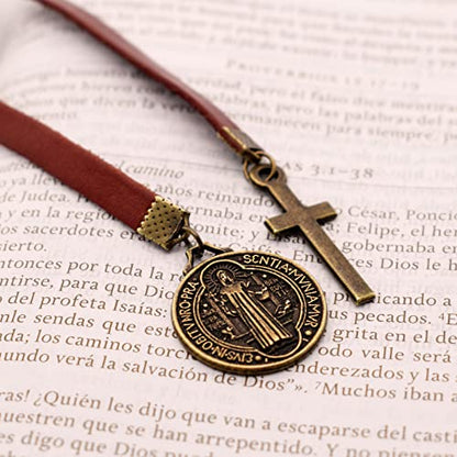BLBMH Genuine Leather Bible Bookmark with Cross | Catholic Gifts for Men Dad | Christian Book Marker with Ribbon - LB4 - color: Alb4