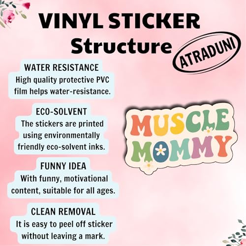 (3Pcs) Muscle Mommy Stickers Funny Gym Motivation Fitness Quote Bodybuilding Empowerment Gifts Waterproof Vinyl Decals for Water Bottle Laptop Car Phone Size 2.2" x 3" - color: Muscle Mommy