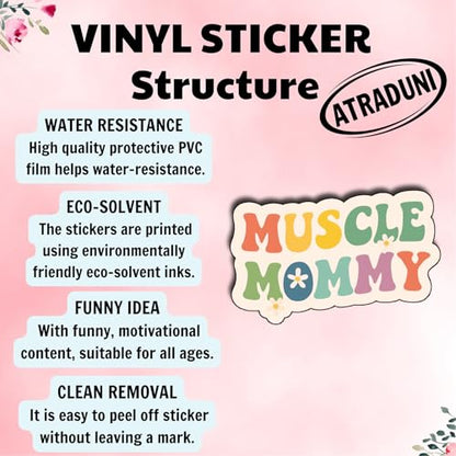 (3Pcs) Muscle Mommy Stickers Funny Gym Motivation Fitness Quote Bodybuilding Empowerment Gifts Waterproof Vinyl Decals for Water Bottle Laptop Car Phone Size 2.2" x 3" - color: Muscle Mommy