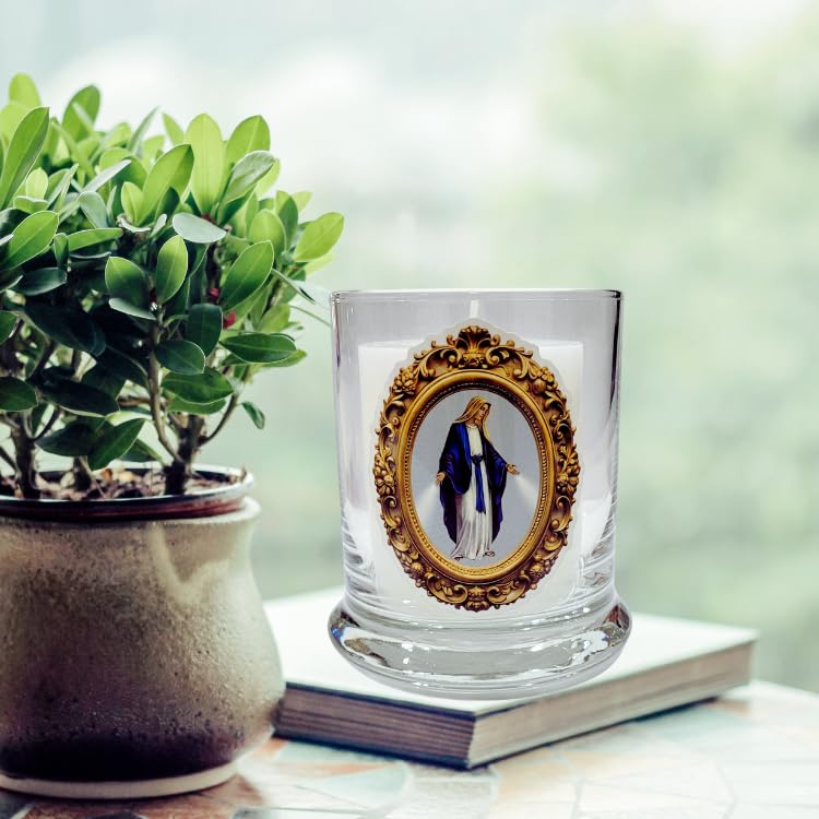 Our Lady of Grace Prayer Candle Holder, Saint Mary, Mother of Grace, Virgin Mary, Madonna, Catholic Gift, Home Decor, Marian, Vigil Candle, Bowed Head (Our Lady of Grace Square LED Candle) - size: Our Lady of Grace Square LED candle