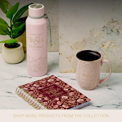 Christian Art Gifts Insulated Stainless Steel Water Bottle: All Things are Possible Bible Verse, Encouraging Gift for Women, Pink & Gold Floral Design, Leak-Proof Twist Cap, Carry Loop, 24 oz. - color: Pink Floral/All Things are Possible