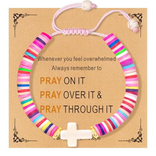 Cute Cross Bracelet Teen Girl Gifts Trendy Stuff Christian Gifts for Kids/Girls/Boys/Teens/Women Jewelry Colorful Jesus Bracelets Christmas Religious Communion Baptism Confirmation Gifts - color: 3-Pray