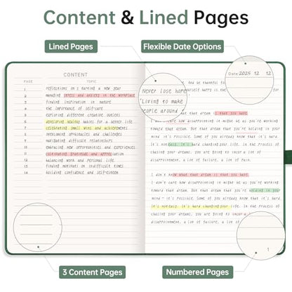 EMSHOI Lined Journal Notebook, 192 Numbered Pages, A5 Size (5.7'' x 8.3'') - color: Dark Green, style: Ruled