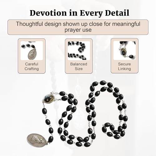 SANCTUM VERITAS Saint Faustina Kowalska True Relic Chaplet Apostle Divine of Mercy Miraculous Medal Jesus I Trust in You Chaplet Three O' Clock Prayer Poland Polish Novena - color: Black