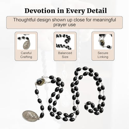 SANCTUM VERITAS Saint Faustina Kowalska True Relic Chaplet Apostle Divine of Mercy Miraculous Medal Jesus I Trust in You Chaplet Three O' Clock Prayer Poland Polish Novena - color: Black