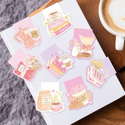 Coffee Books Magnetic Bookmarks, Cute Book Marks for Book Lovers - color: Pink, Coffee & Books