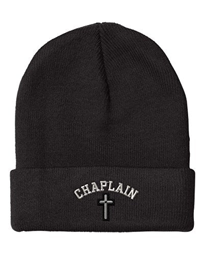 Cristian Chaplain Cross Embroidery Embroidered Beanie Skully Hat Cap Black