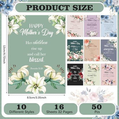 Gilprop 50 Pcs Mother's Day Church Gifts Bulk Christian Mother's Day Floral Notebooks Jesus Bible Notepad Religious Scripture Prayer Inspirational Journals for Mom Catholic Group Members Sunday School - style: Mother's Day