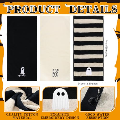 3 Pack Halloween Boo Ghost Hand Towels Cute Bathroom Decor, 13 x 29 in - color: Halloween Ghost, size: 13.3 x 29.5 inches