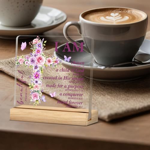 Christian Home Decor, Positive Bible Verse Acrylic Desk Sign - color: M60A05