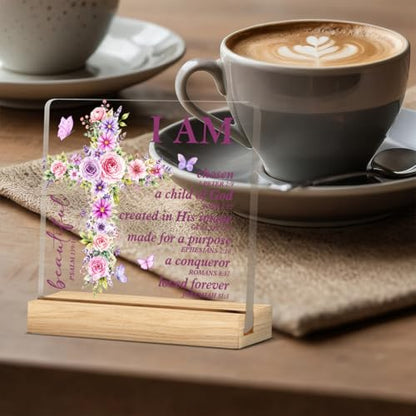 Christian Home Decor, Positive Bible Verse Acrylic Desk Sign - color: M60A05