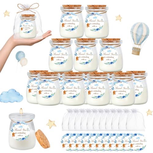 24Pcs Baby Shower Candle Party Favors Lavender Scented Glass Jars Wax Candle Bulk with Thank You Cards Organza Bags for Guests Boy Girl Birthday Gender Reveal Gift Souvenirs (Blue Bear, 24) - style: Blue Bear