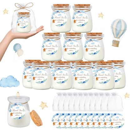 24Pcs Baby Shower Candle Party Favors Lavender Scented Glass Jars Wax Candle Bulk with Thank You Cards Organza Bags for Guests Boy Girl Birthday Gender Reveal Gift Souvenirs (Blue Bear, 24) - style: Blue Bear