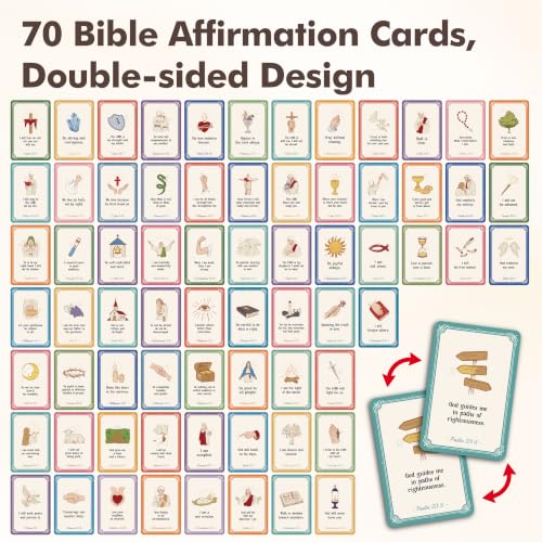 Bible Affirmation Cards for Kids, 70 PCS Double-Sided Bible Verse Cards