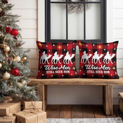 HOMETITUTE Set of 2 Christmas Wise Men Throw Pillow Covers 18x18 Inch - color: Christmas Throw Pillow Covers #06