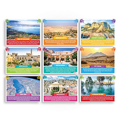 Sproutbrite Bible Places Poster Set, 12x16 inches, 9 Unframed Posters for Classroom Decor, Wall Art for Elementary, Middle School Students - color: Biblical Place Poster
