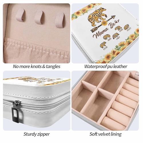 Artsadd Mothers Day Mom Gifts from Daughter Son, Personalized Jewelry Box, Mama Bear Print Portable Small Travel Jewelry Organizer Case with Kids Name, Custom Gifts for Women, Mom, Grandma Birthday - color: Mother-2