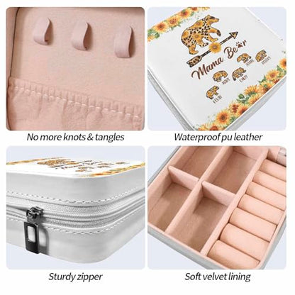 Artsadd Mothers Day Mom Gifts from Daughter Son, Personalized Jewelry Box, Mama Bear Print Portable Small Travel Jewelry Organizer Case with Kids Name, Custom Gifts for Women, Mom, Grandma Birthday - color: Mother-2